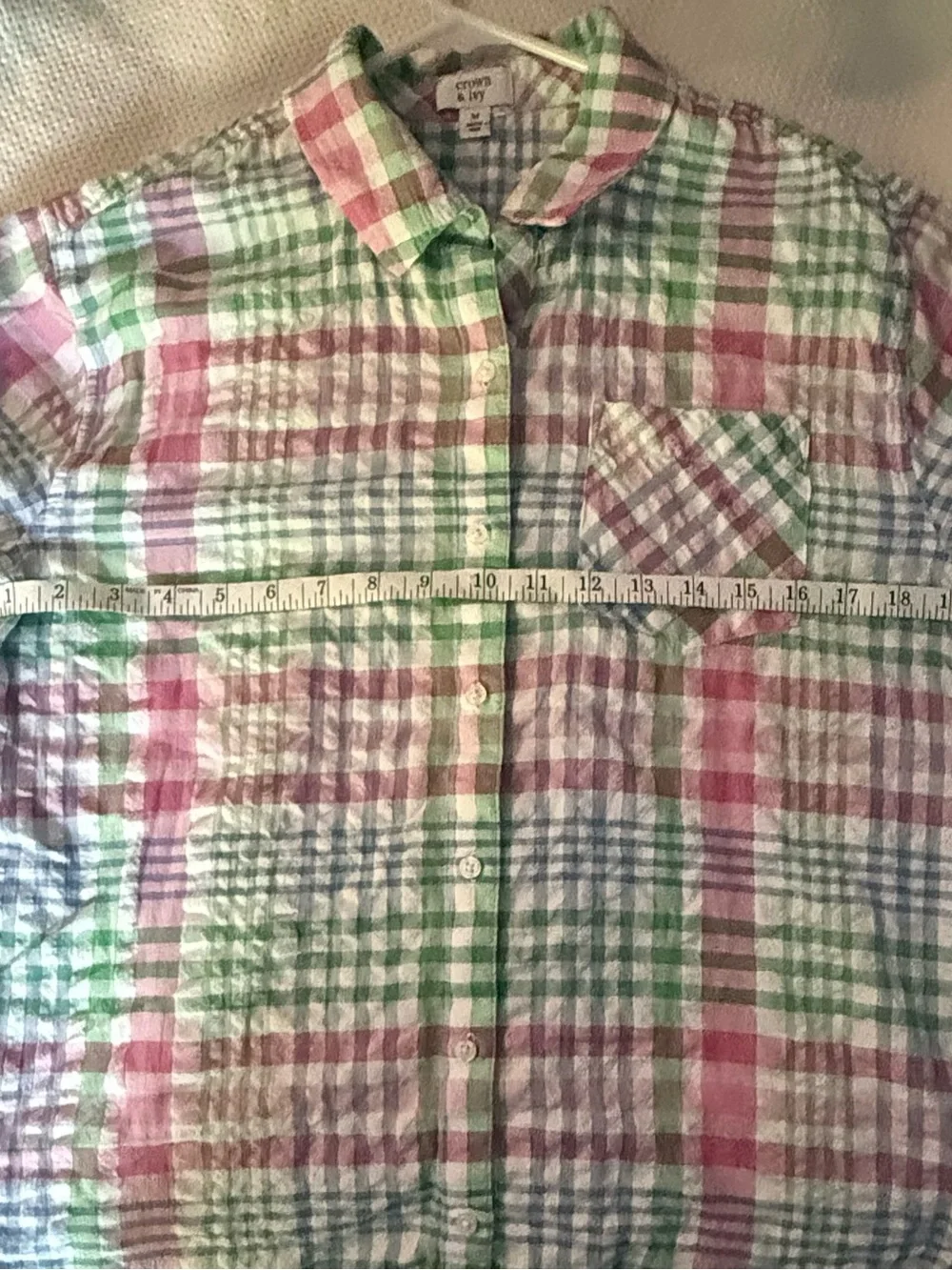 Crown & Ivy Pastel Plaid Cotton Button Up Shirt Medium
